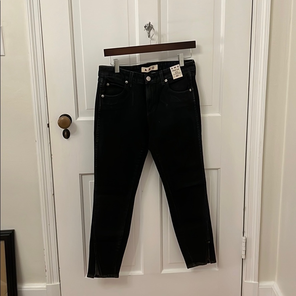 AMO black denim jeans with ankle zip
